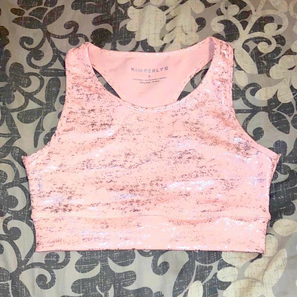 Pink Shimmery Stretchy Racerback Workout Yoga Top